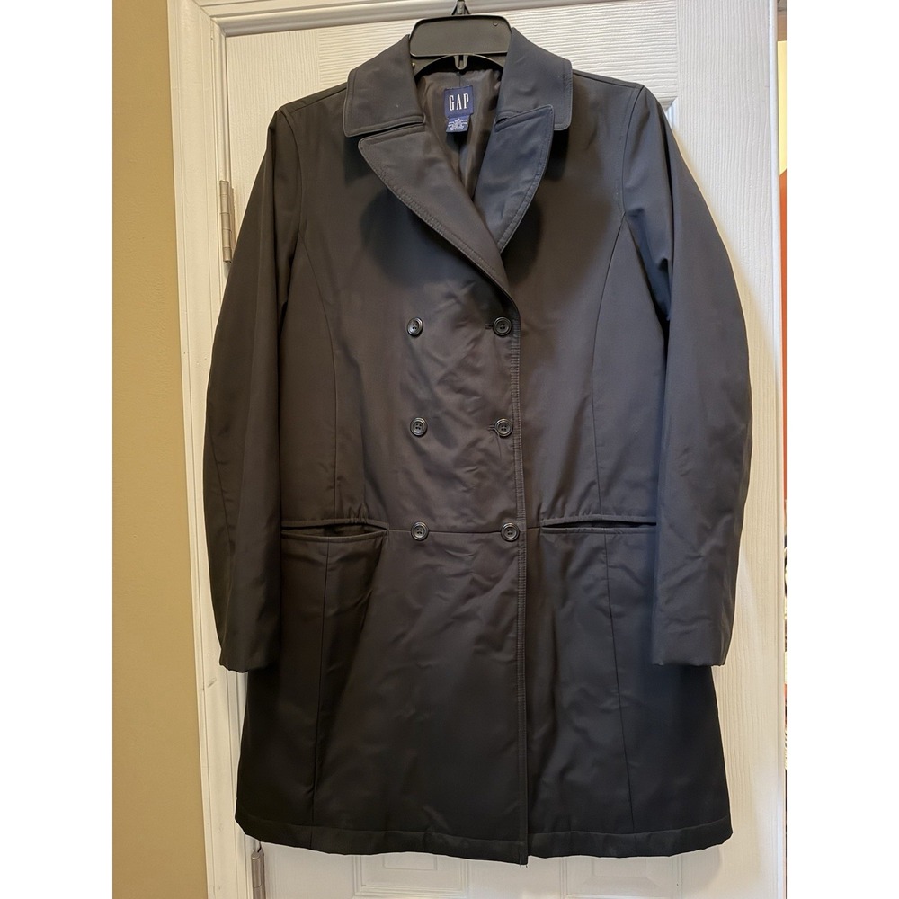 Women's GAP Black Double-Breasted trench Coat; Size Small